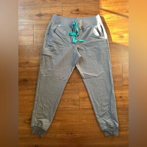 Figs Gray Jogger Scrub Pants with Teal Accents